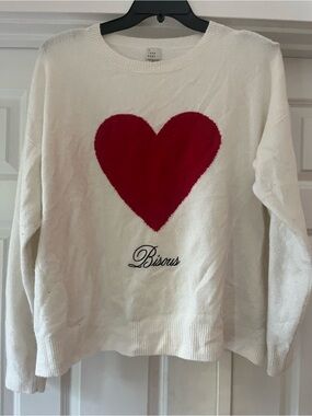 a new day White Crewneck Sweater with Red Heart